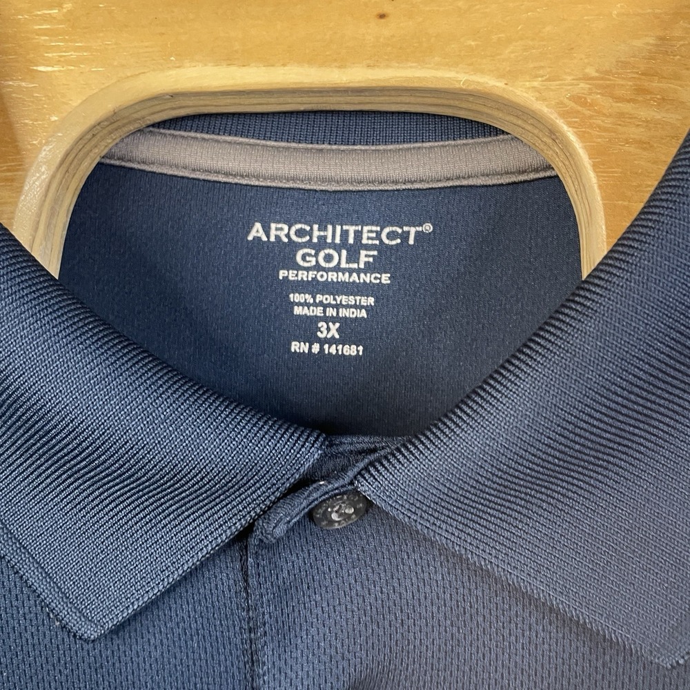 Architect Golf Performance Men's 3XL Polo Dark Blue Short Sleeves Lightweight - Picture 2 of 6